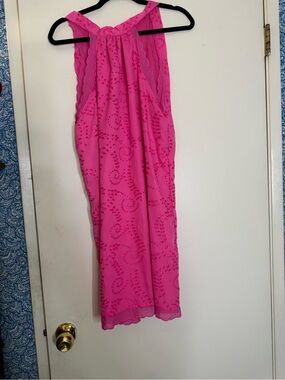 Bright Pink Eyelet Midi Skirt
